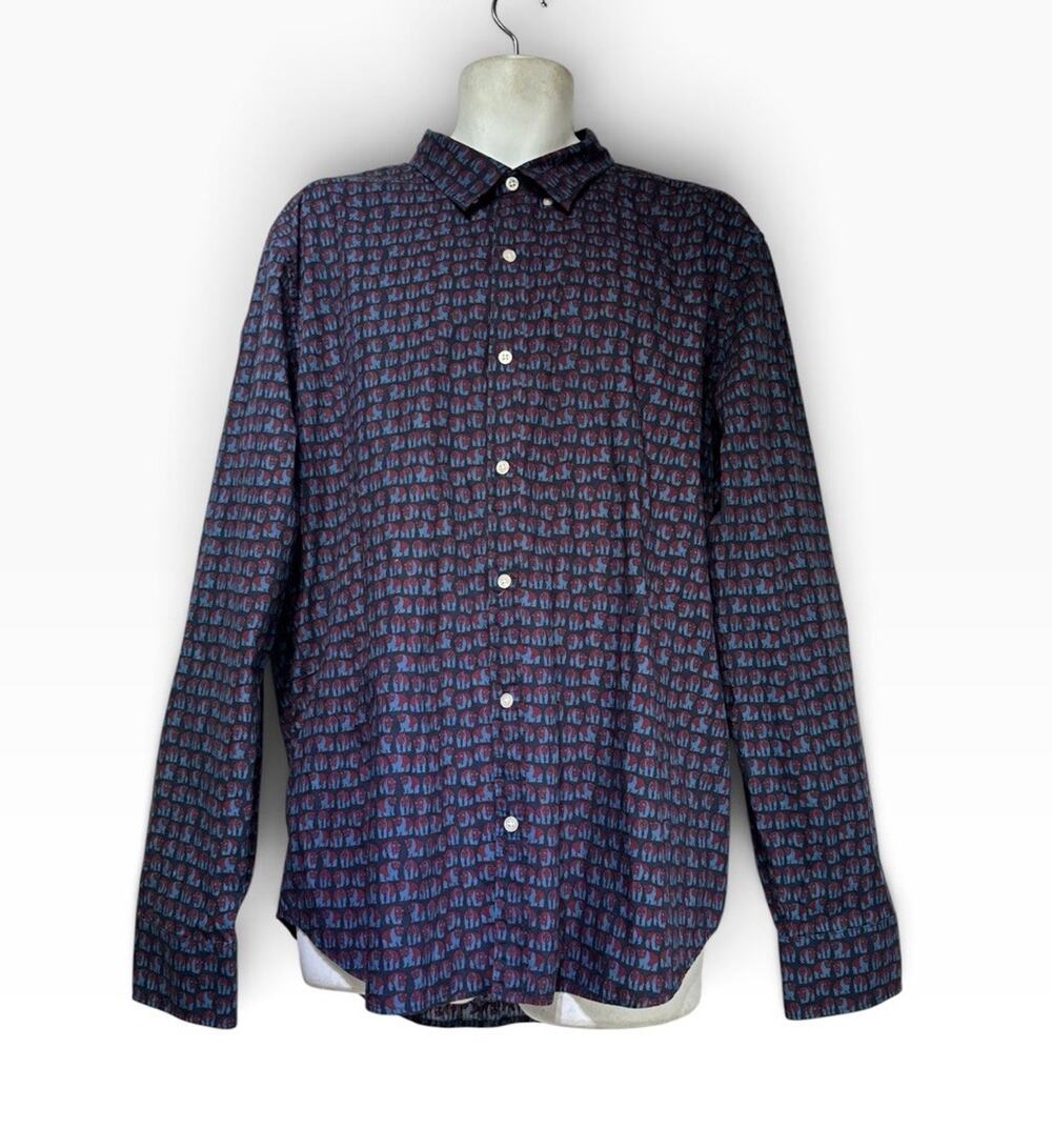 Bonobos Mens Size XXL Blue Slim Fit Allover Panda Bear Button Up Shirt